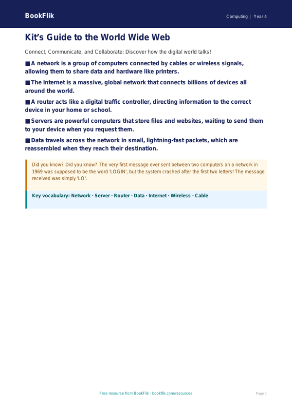 Free Networks Poster | Grade 3 | Computing | BookFlik worksheet preview — Computing Networks