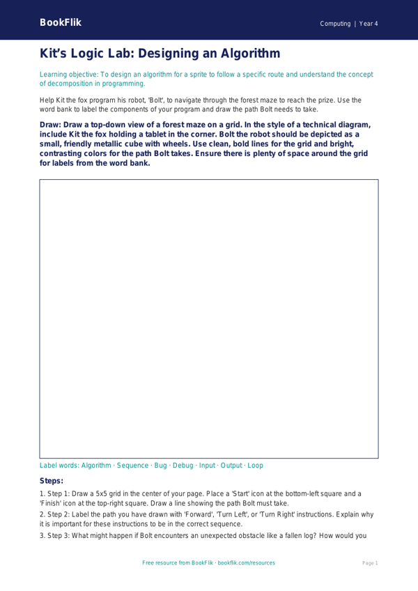 Free Programming Drawing Sheet | Grade 3 | Computing | BookFlik worksheet preview — Computing Programming