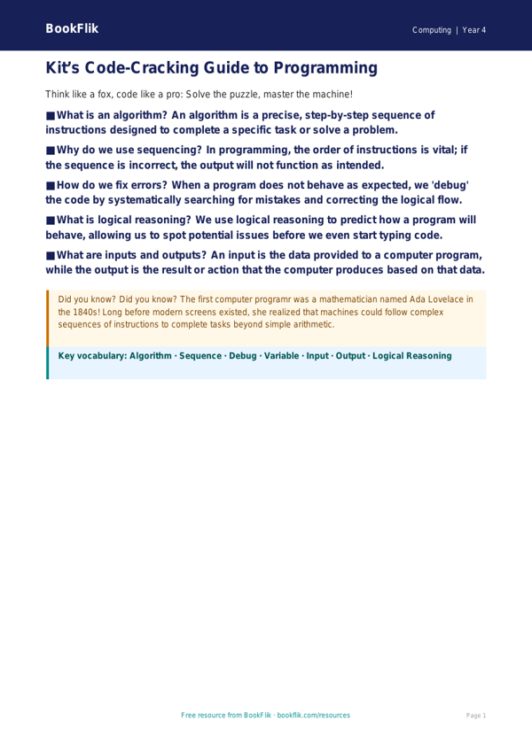 Free Programming Poster | Grade 3 | Computing | BookFlik worksheet preview — Computing Programming