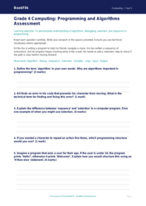 Free Programming Assessment | Grade 4 | Computing | BookFlik