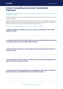 Free Spreadsheets Assessment | Grade 3 | Computing | BookFlik