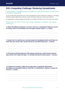 Free Spreadsheets Writing Frame | Grade 3 | Computing | BookFlik