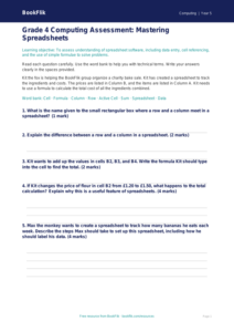 Free Spreadsheets Assessment | Grade 4 | Computing | BookFlik