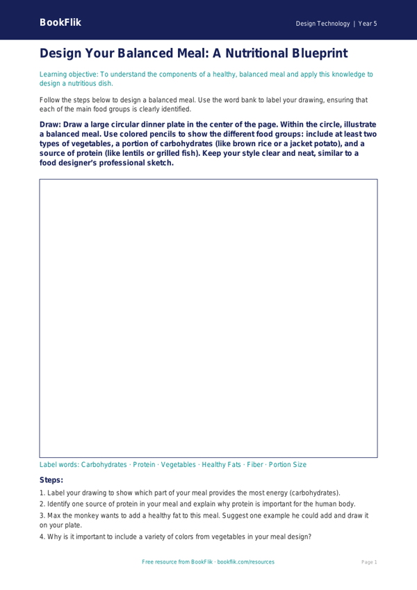 Free Cooking Nutrition Drawing Sheet | Grade 4 | Design Technology | BookFlik worksheet preview — Design-Technology Cooking Nutrition
