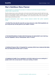 Cooking Nutrition Template for Grade 4 | Design Technology | BookFlik