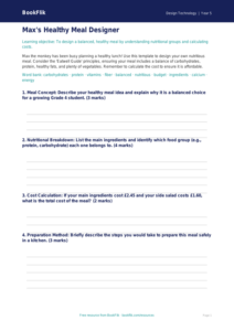 Free Healthy Meals Template | Grade 4 | Design Technology | BookFlik