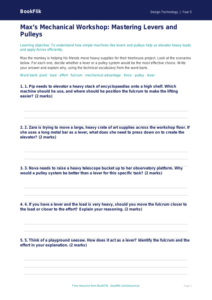 Free Levers And Pulleys Activity Sheet | Grade 4 | Design Technology | BookFlik