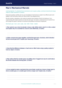 Free Mechanisms Worksheet | Grade 4 | Design Technology | BookFlik