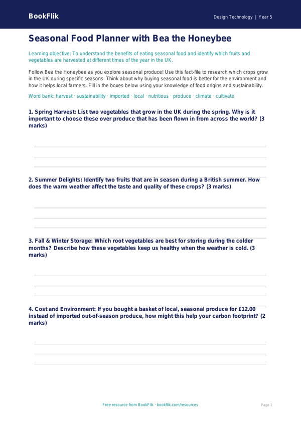 Free Seasonal Food Template | Grade 4 | Design Technology | BookFlik worksheet preview — Design-Technology Seasonal Food