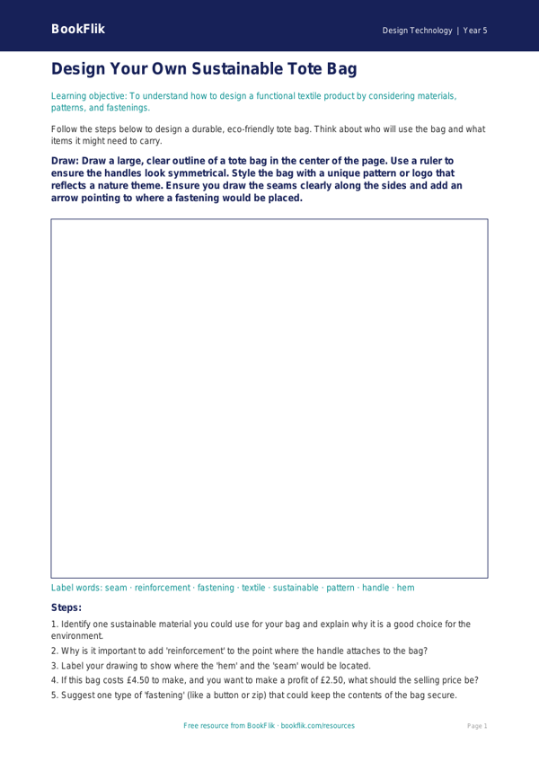 Free Textiles Drawing Sheet | Grade 4 | Design Technology | BookFlik worksheet preview — Design-Technology Textiles