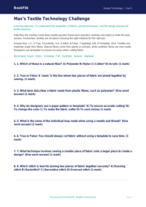 Free Textiles Quiz | Grade 4 | Design Technology | BookFlik