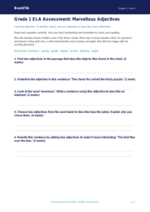 Free Adjectives Assessment | Grade 1 | ELA | BookFlik