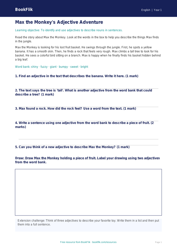 Free Adjectives Track Sheet | Kindergarten | ELA | BookFlik worksheet preview — English Adjectives