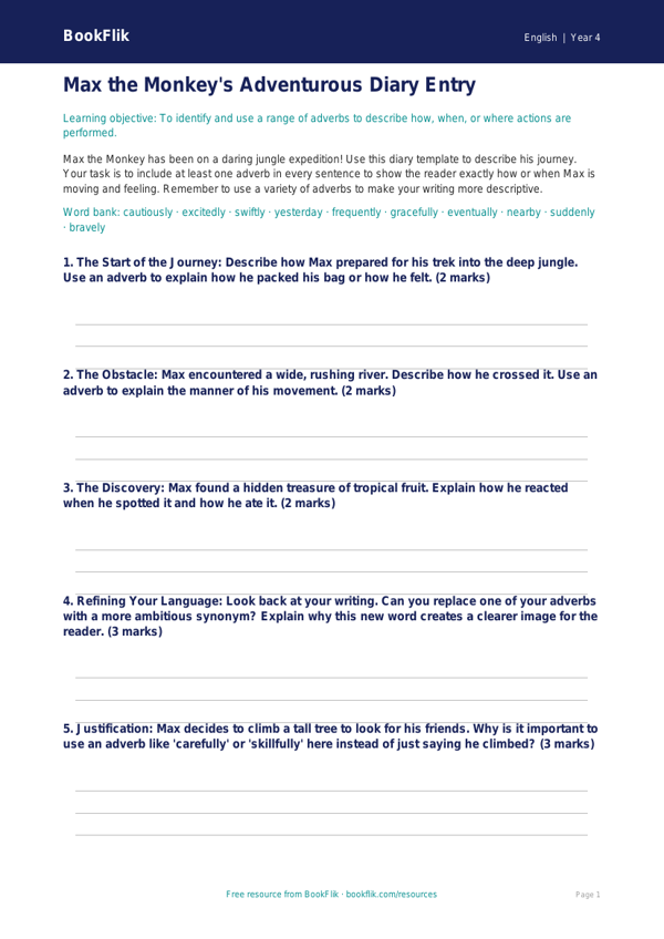 ELA adverbs template grade 3 greater depth worksheet preview — English Adverbs