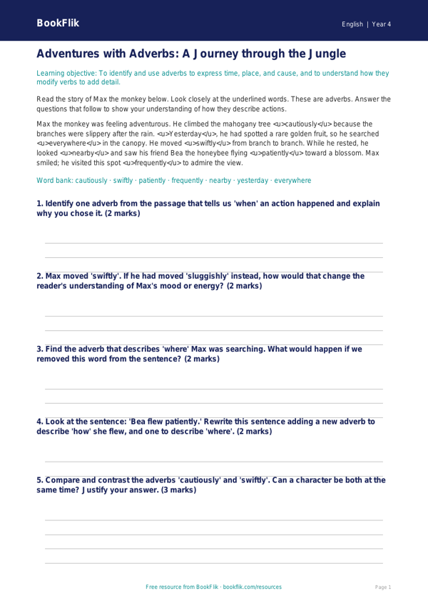 Free Adverbs Track Sheet | Grade 3 | ELA | BookFlik worksheet preview — English Adverbs