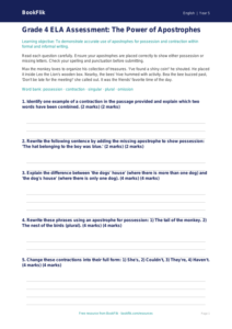 Free Apostrophes Assessment | Grade 4 | ELA | BookFlik