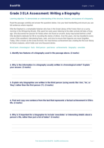 Free Biography Assessment | Grade 3 | ELA | BookFlik