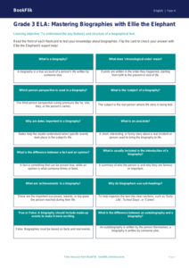 ELA biography flashcards grade 3 core