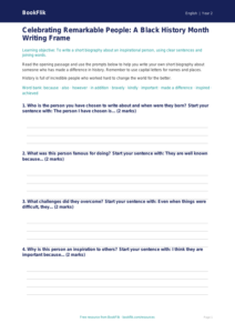 Free Black History Month Writing Frame | Grade 1 | ELA | BookFlik