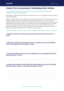 ELA black history month assessment grade 3 greater depth