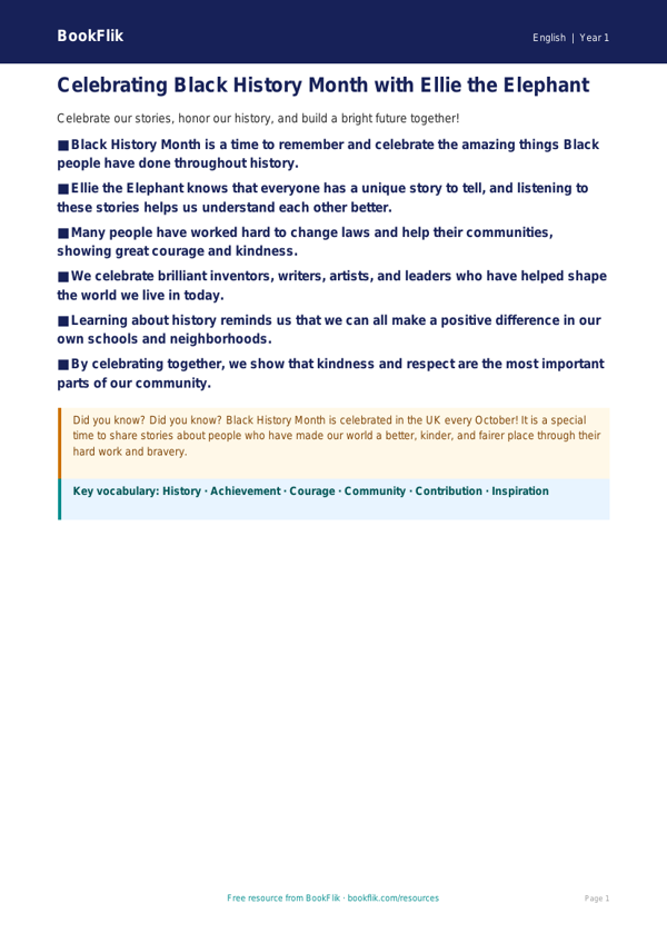 Free Black History Month Poster | Kindergarten | ELA | BookFlik worksheet preview — English Black History Month