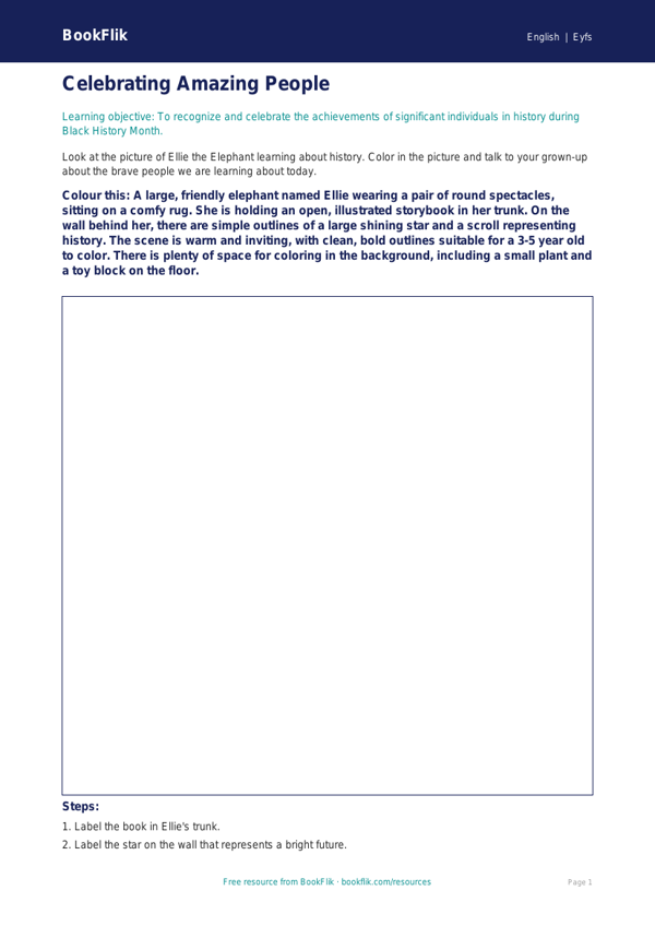 Free Black History Month Colouring Page | Pre-K | ELA | BookFlik worksheet preview — English Black History Month