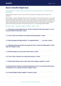 Free Bonfire Night Quiz | Grade 1 | ELA | BookFlik