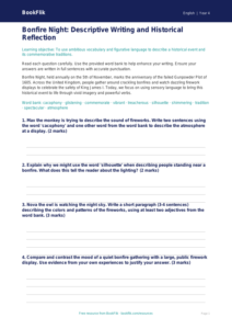 Bonfire Night Reading Comprehension Worksheet | Grade 3 | ELA | BookFlik