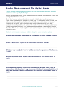 Free Bonfire Night Reading Comprehension | Grade 4 ELA | BookFlik