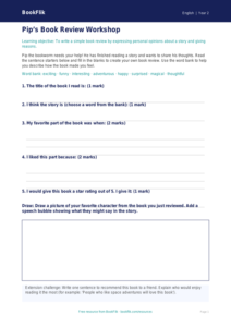 Free Book Review Activity Sheet | Grade 1 | ELA | BookFlik