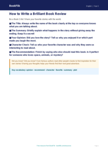 Free Book Review Poster | Grade 1 | ELA | BookFlik