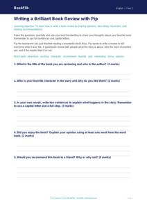 Free Book Review Worksheet | Grade 1 | ELA | BookFlik
