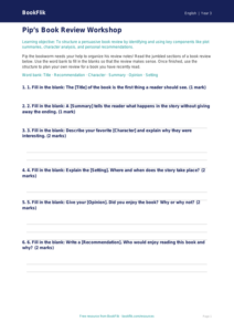 Free Book Review Activity Sheet | Grade 2 | ELA | BookFlik