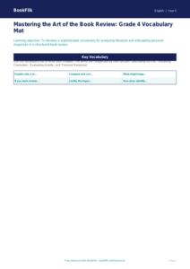 Free Book Review Word Mat | Grade 4 | ELA | BookFlik