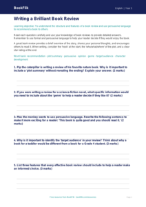 Free Book Review Worksheet | Grade 4 | ELA | BookFlik