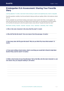 Free Book Review Assessment | Kindergarten | ELA | BookFlik