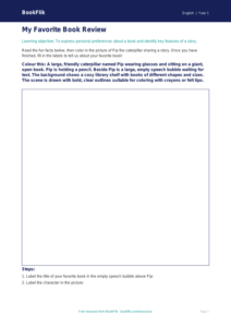 Free Book Review Colouring Page | Kindergarten | ELA | BookFlik