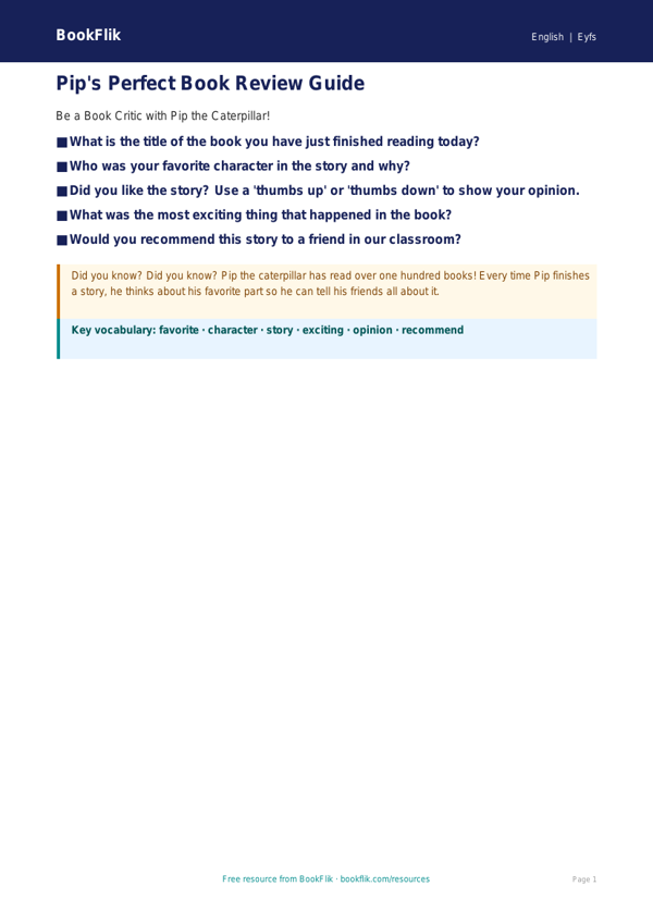 Free Book Review Poster | Pre-K | ELA | BookFlik worksheet preview — English Book Review