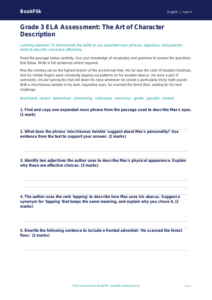 Free Character Description Assessment | Grade 3 | ELA | BookFlik