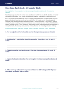 ELA character description track sheet grade 3 core