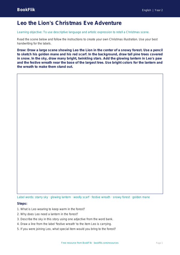 Free Christmas Story Drawing Sheet | Grade 1 | ELA | BookFlik worksheet preview — English Christmas Story