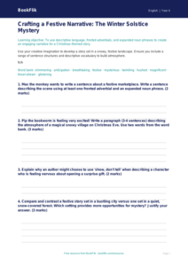 ELA christmas story worksheet grade 3 greater depth