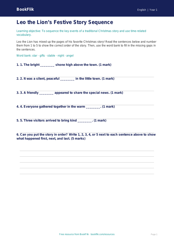 Free Christmas Story Activity Sheet | Kindergarten | ELA | BookFlik worksheet preview — English Christmas Story