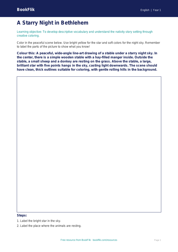 Free Christmas Story Colouring Page | Kindergarten | ELA | BookFlik worksheet preview — English Christmas Story