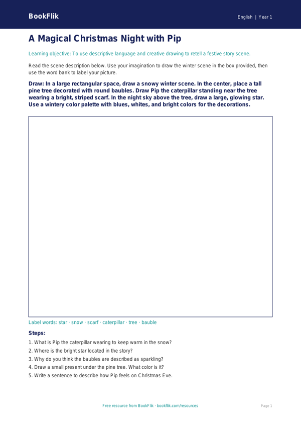 Free Christmas Story Drawing Sheet | Kindergarten | ELA | BookFlik worksheet preview — English Christmas Story