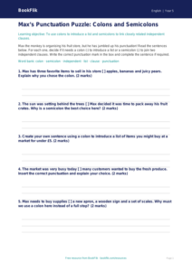 Free Colons And Semicolons Activity Sheet | Grade 4 | ELA | BookFlik