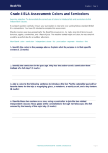 Free Colons And Semicolons Assessment | Grade 4 | ELA | BookFlik