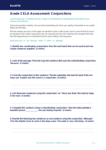 Free Conjunctions Assessment | Grade 2 | ELA | BookFlik