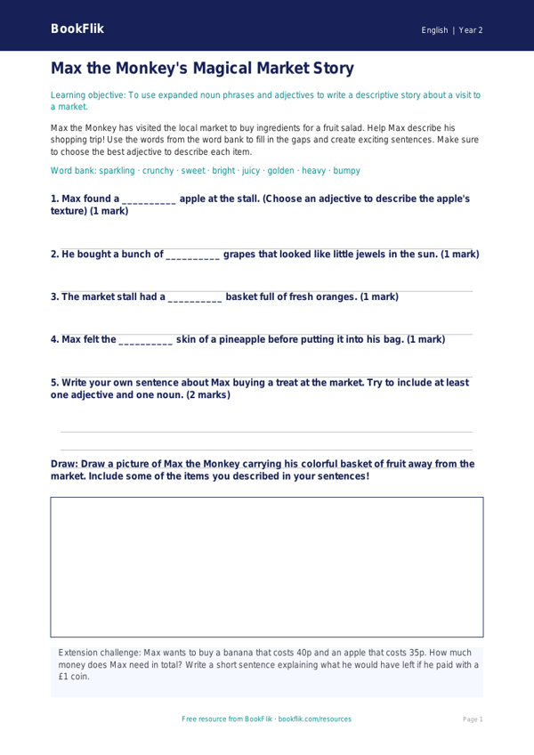 Free Creative Writing Activity Sheet | Grade 1 | ELA | BookFlik worksheet preview — English Creative Writing