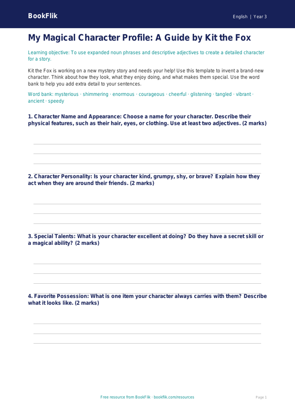 Creative Writing Template for Grade 2 | Free ELA Worksheet worksheet preview — English Creative Writing